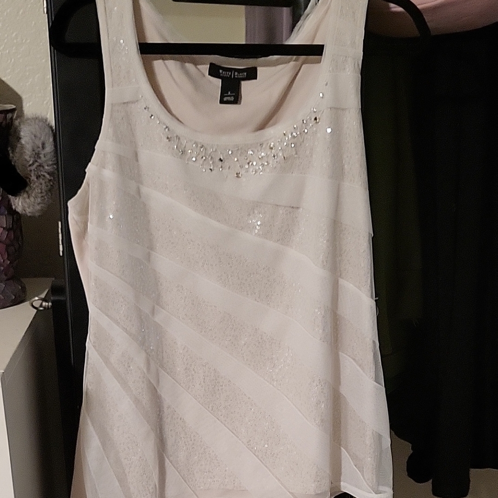 Renee C. Cream Beaded Striped Sleeveless Camisole